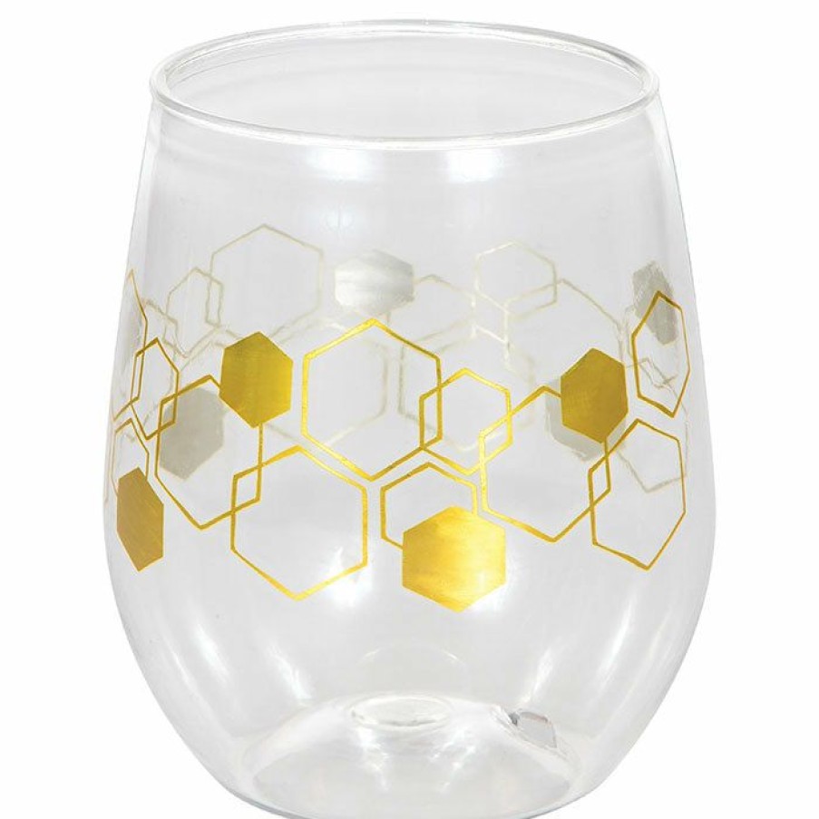 Themed Tableware * | Creative Converting Honeycomb 14Oz Stemless Wine Glass, Foil 1Ct