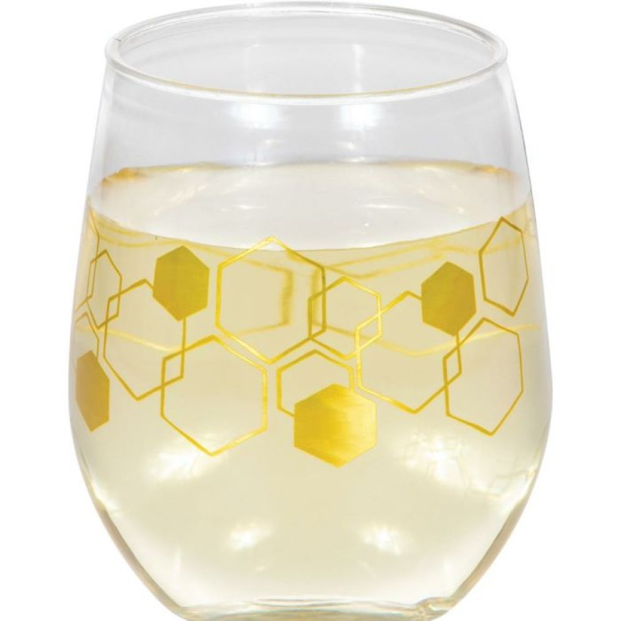 Themed Tableware * | Creative Converting Honeycomb 14Oz Stemless Wine Glass, Foil 1Ct