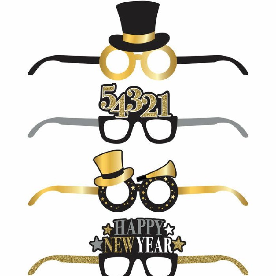 Holidays * | Creative Converting New Year'S Eve Party Supplies New Year Deluxe Paper Eyeglasses 4 Ct