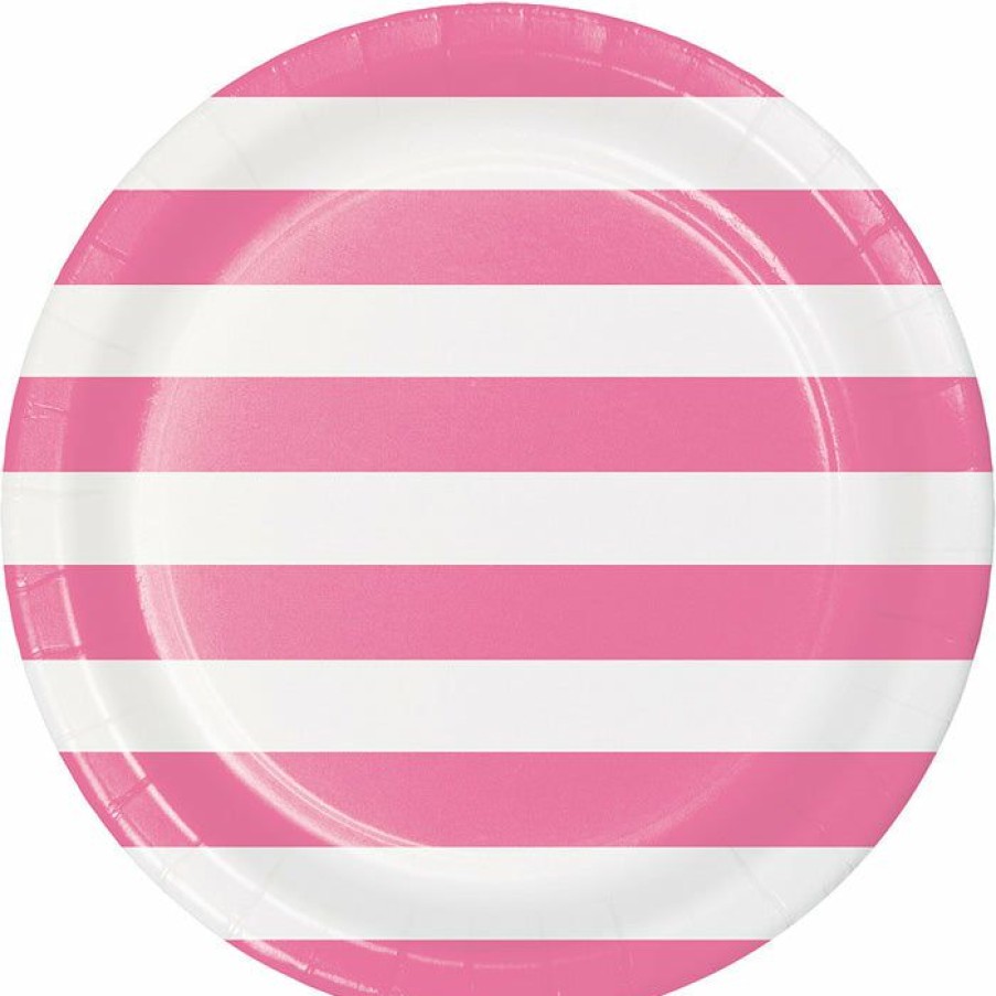 Themed Tableware * | Creative Converting Dots & Stripes Candy Pink Paper Plates, 8 Ct