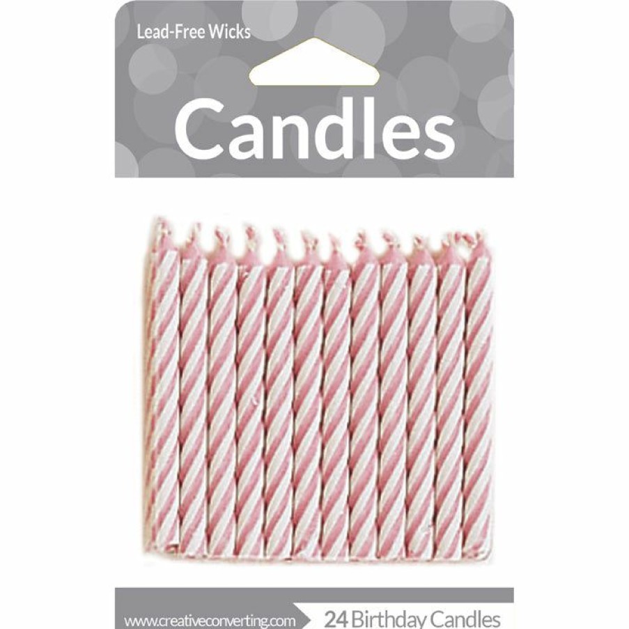 Birthdays * | Creative Converting Pink Striped Candles, 24 Ct Birthday Party Candles