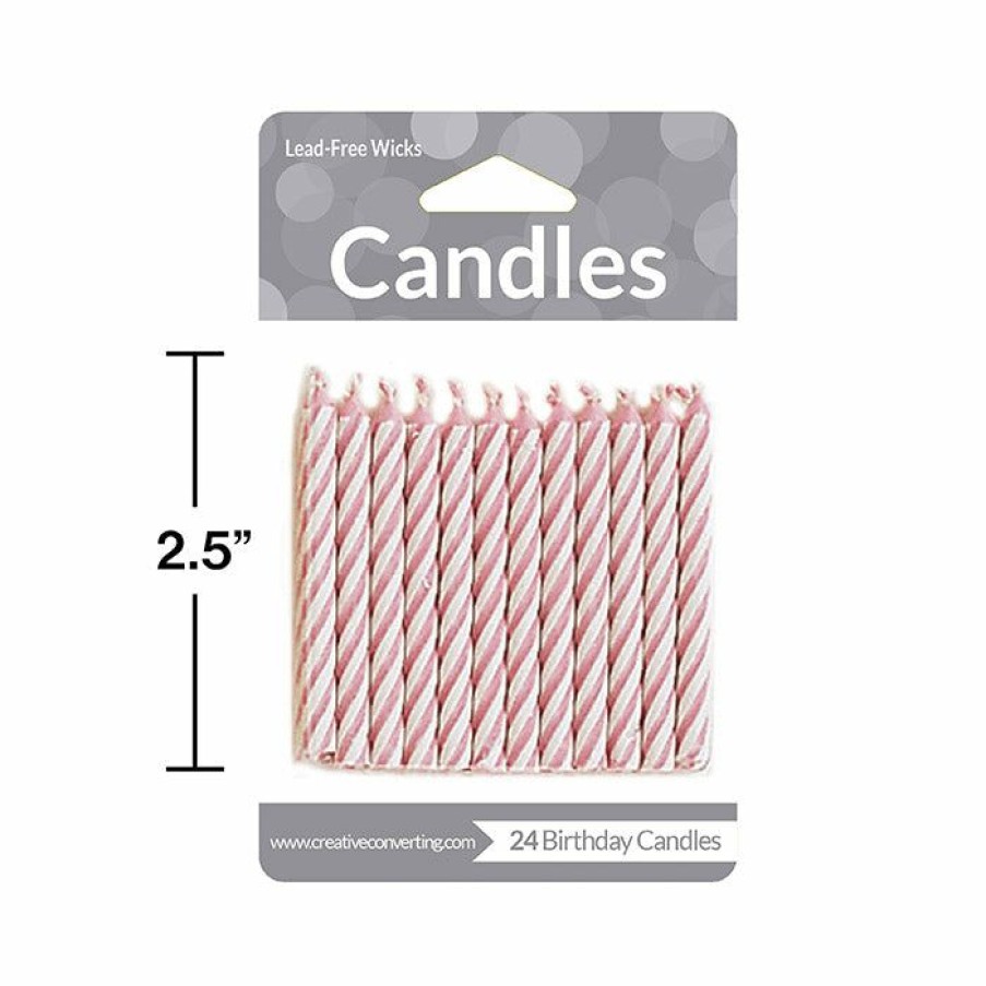 Birthdays * | Creative Converting Pink Striped Candles, 24 Ct Birthday Party Candles