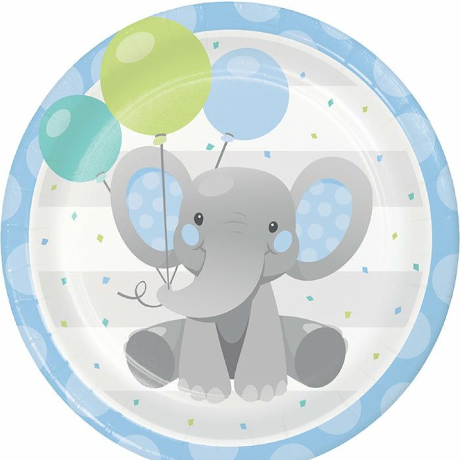 Birthdays * | Creative Converting Kids Birthday Party Themes Enchanting Elephants Boy Dinner Plate 8Ct