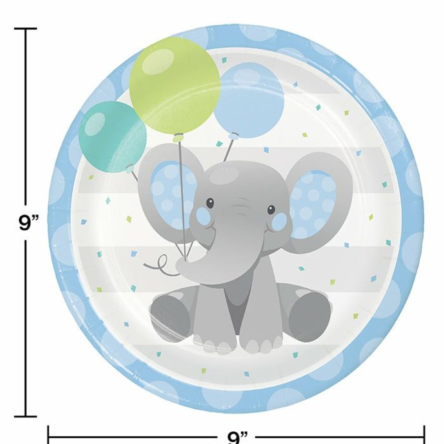 Birthdays * | Creative Converting Kids Birthday Party Themes Enchanting Elephants Boy Dinner Plate 8Ct