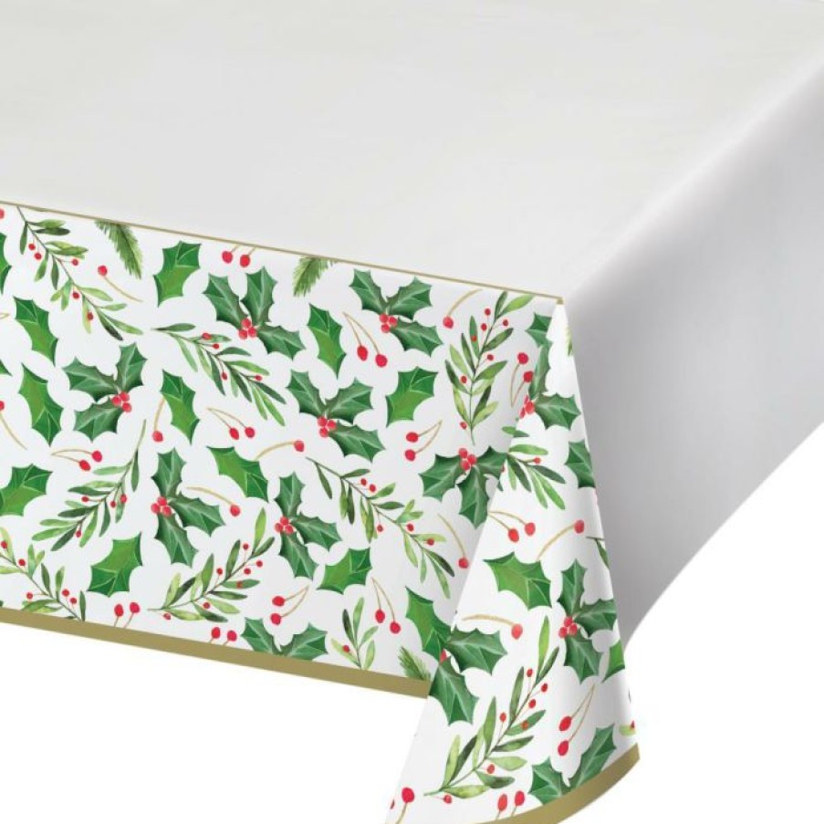 Holidays * | Creative Converting Traditional Holly Paper Tablecover Border Print, 54 X 102