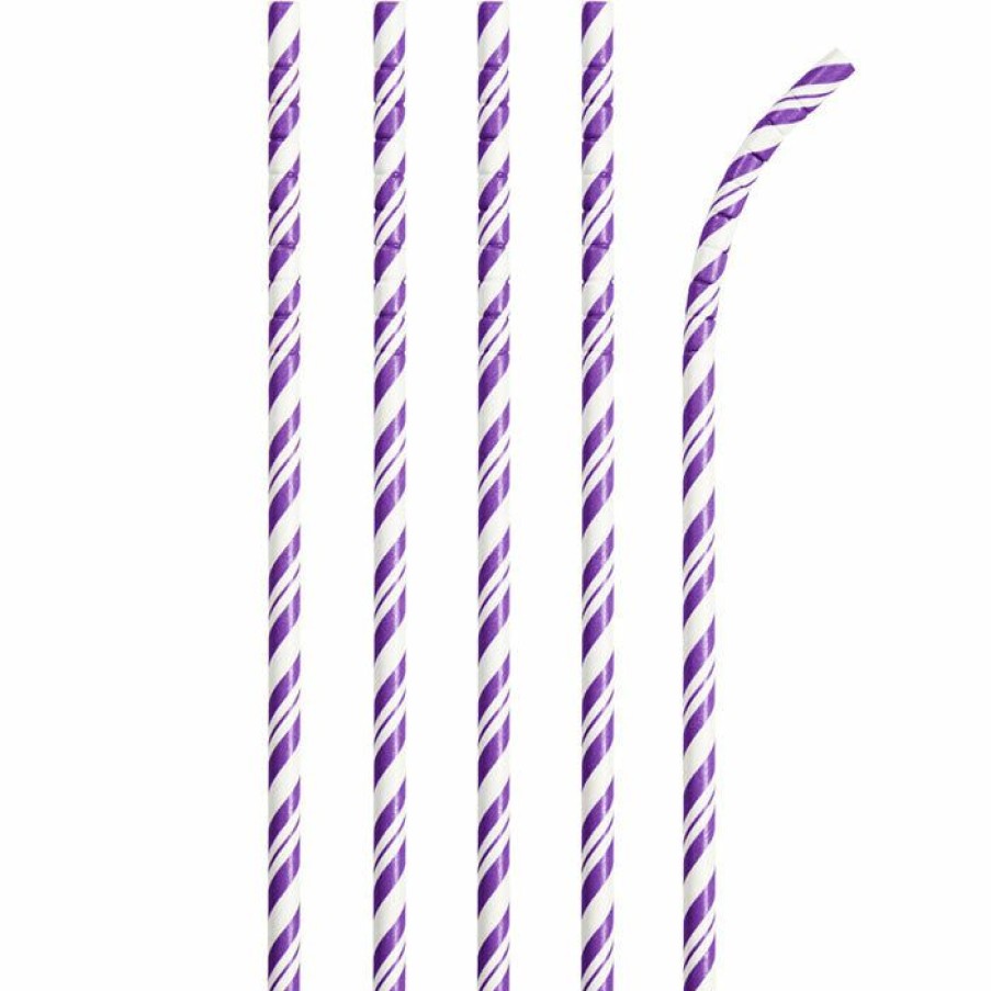 Solid Color Tableware * | Creative Converting Amethyst Purple Striped Paper Straws, 24 Ct