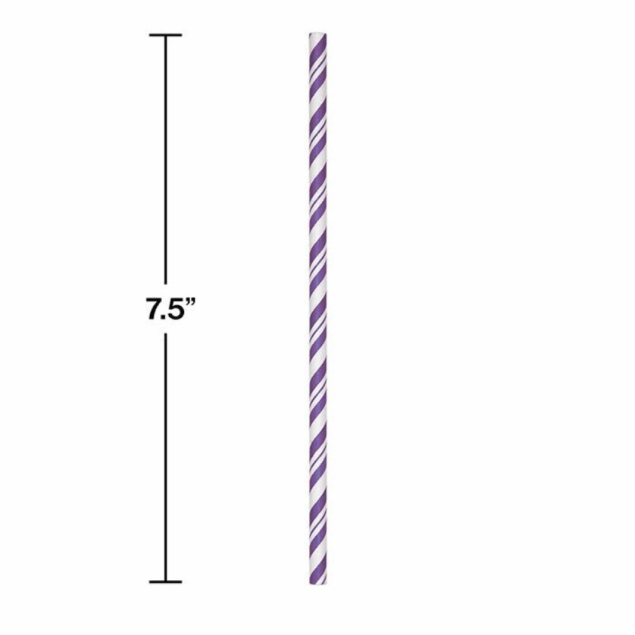 Solid Color Tableware * | Creative Converting Amethyst Purple Striped Paper Straws, 24 Ct