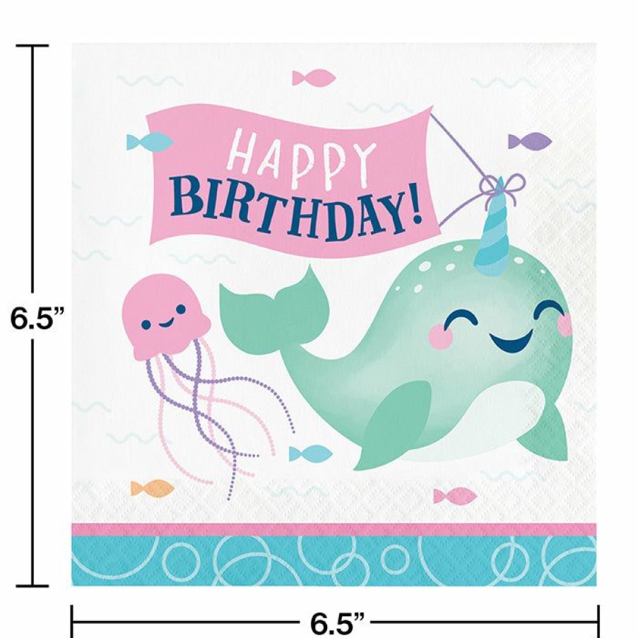 Birthdays * | Creative Converting Kids Birthday Party Themes Narwhal Party Luncheon Napkin, Happy Birthday 16Ct