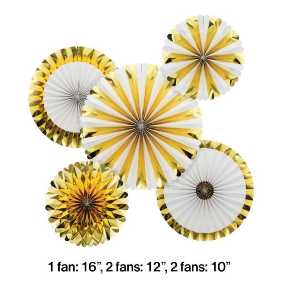 Baby Showers * | Creative Converting White And Gold Paper Fans Set (5/Pkg)