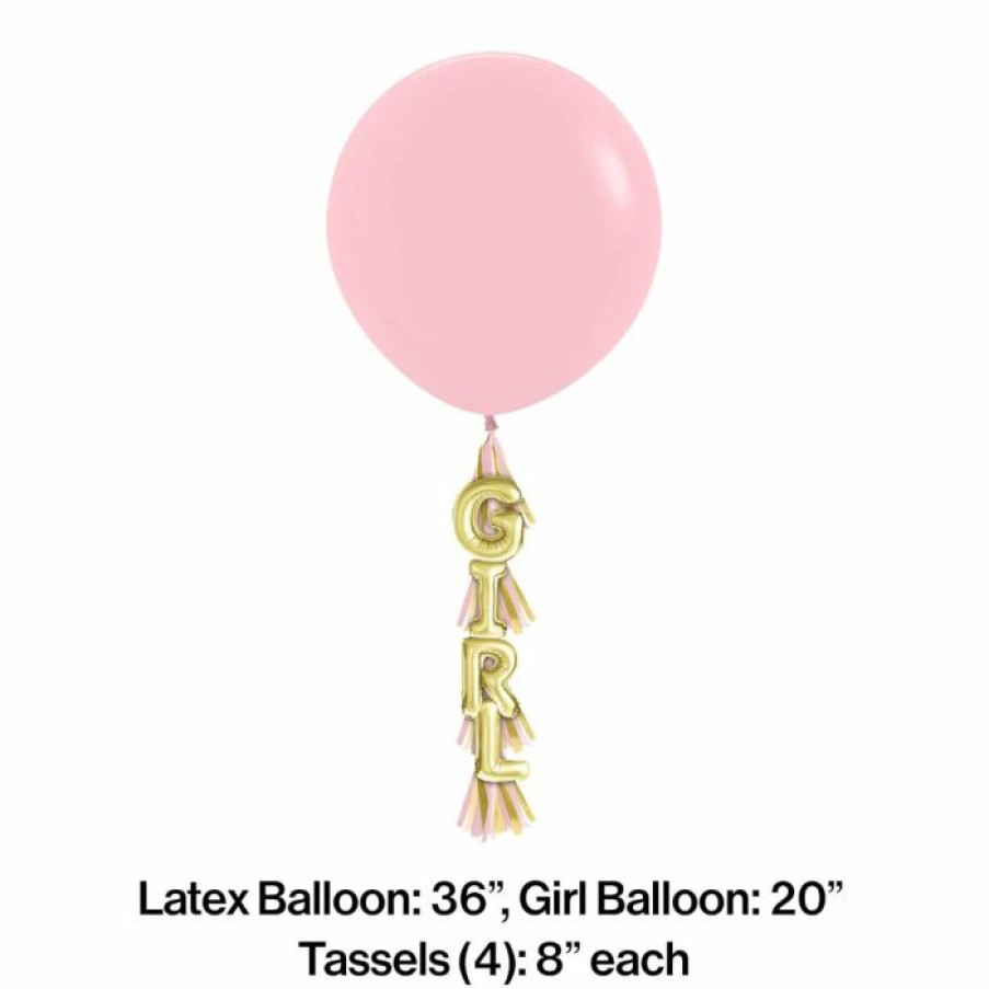 Baby Showers * | Creative Converting 36 Latex Balloon With Tassel, Girl (1/Pkg) Baby Showers