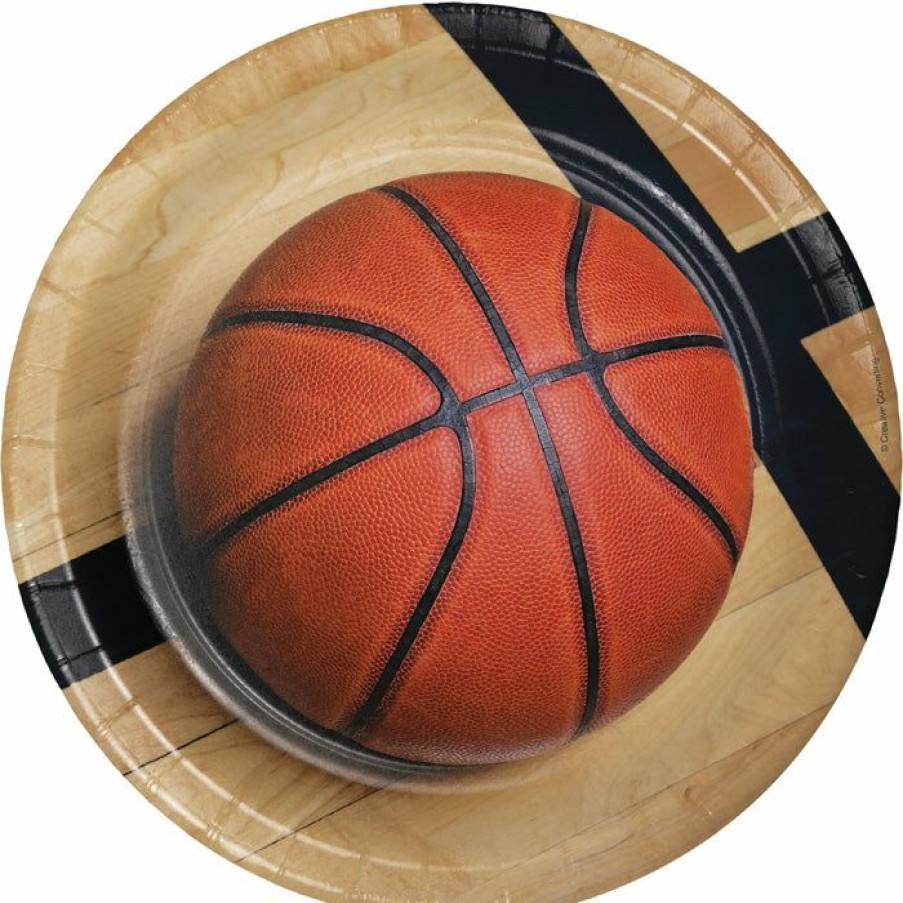 Sports * | Creative Converting Basketball Paper Plates, 8 Ct Basketball Party Decorations