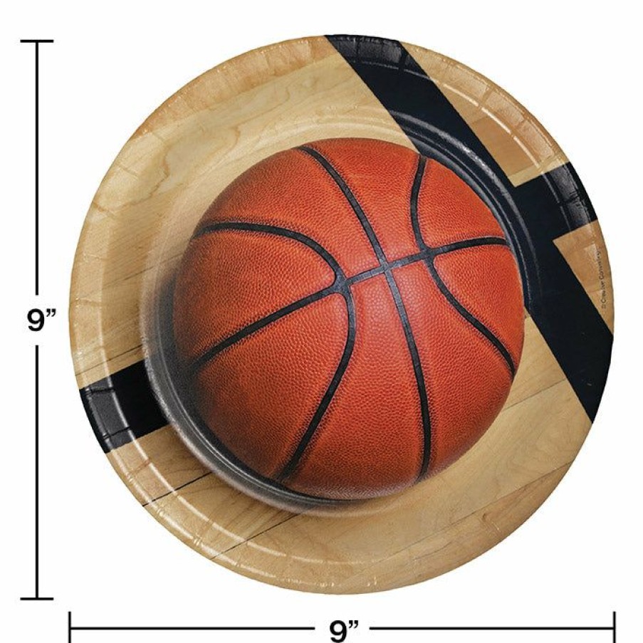 Sports * | Creative Converting Basketball Paper Plates, 8 Ct Basketball Party Decorations