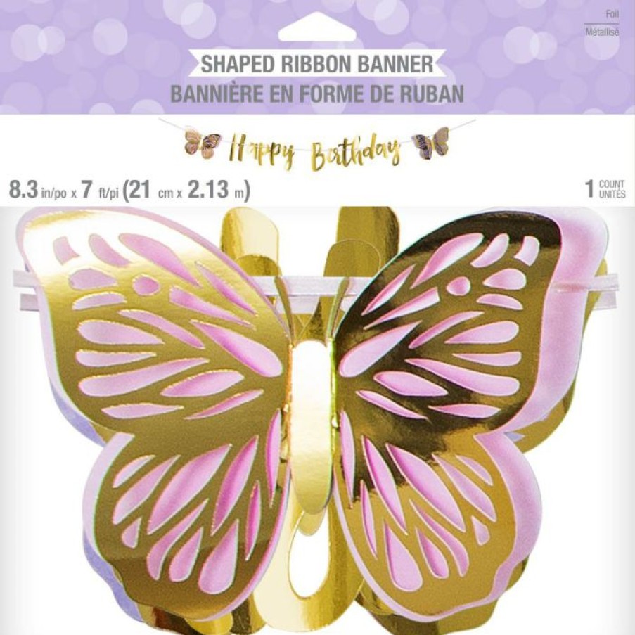 Birthdays * | Creative Converting Butterfly Shimmer Letter Ribbon Banner, Foil 1Ct Kids Birthday Party Themes