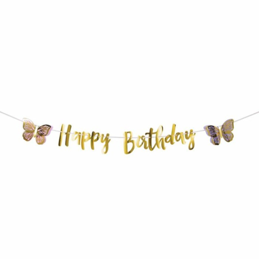 Birthdays * | Creative Converting Butterfly Shimmer Letter Ribbon Banner, Foil 1Ct Kids Birthday Party Themes