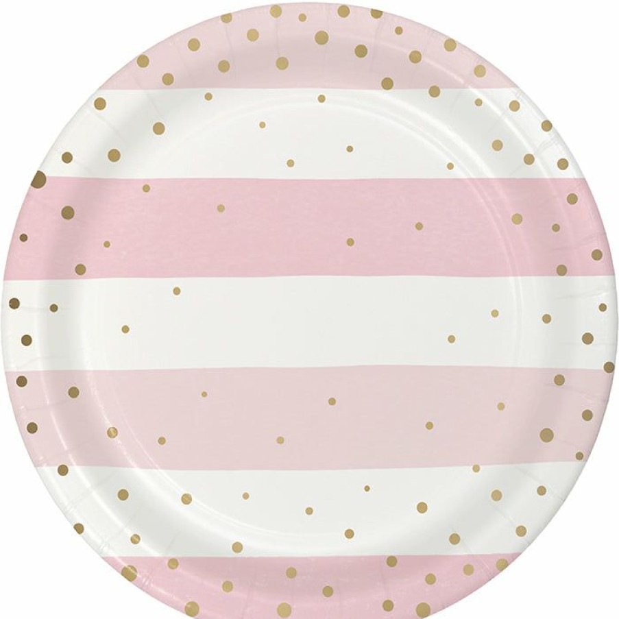 Birthdays * | Creative Converting Pink Gold Celebration Dessert Plate, Foil 8Ct