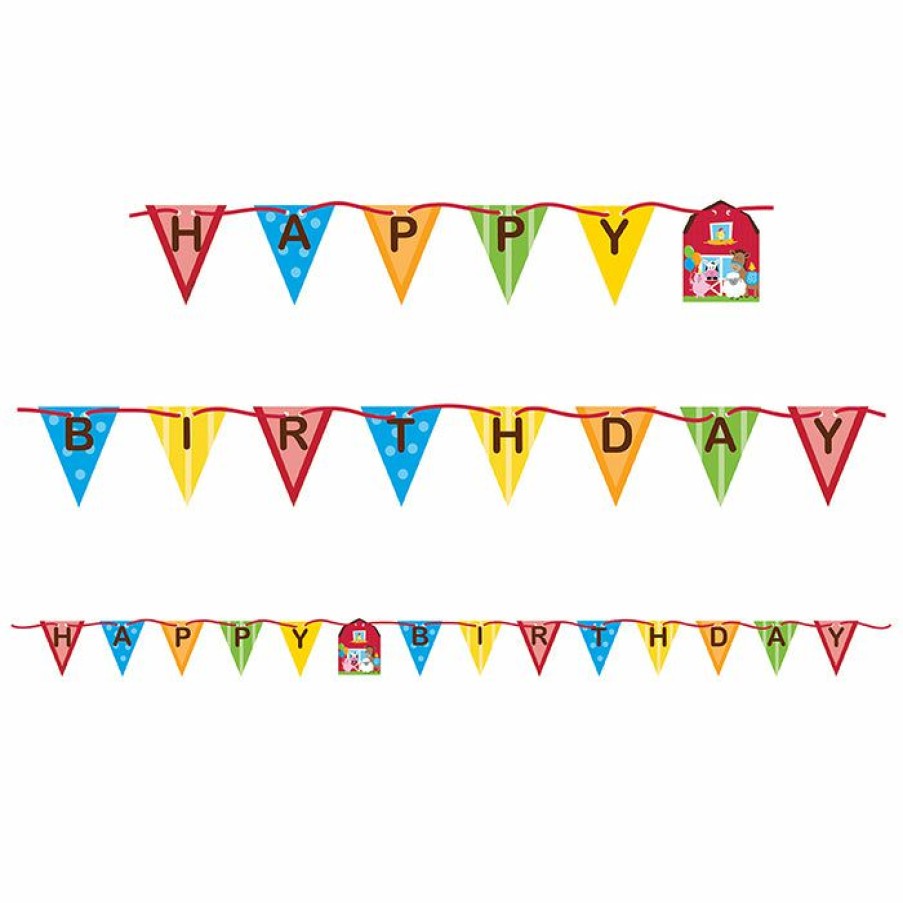 Birthdays * | Creative Converting Kids Birthday Party Themes Farm Fun Ribbon Banner