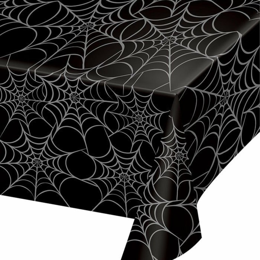 Holidays * | Creative Converting Silver Web Plastic Table Cover Halloween Party Supplies