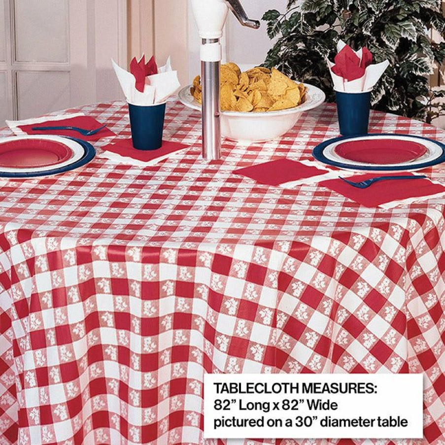 Holidays * | Creative Converting Red Gingham Tablecover, Octy Round 82 Plastic