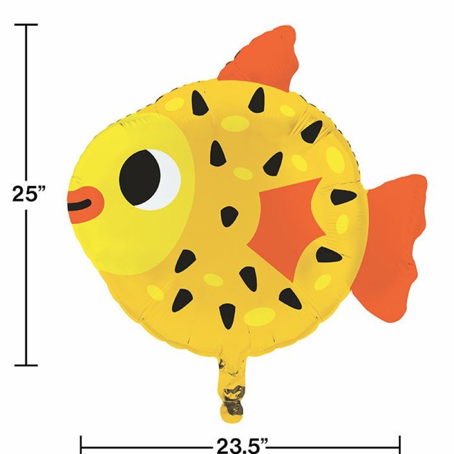 Birthdays * | Creative Converting Ocean Celebration Metallic Balloon Pufferfish Shaped Kids Birthday Party Themes