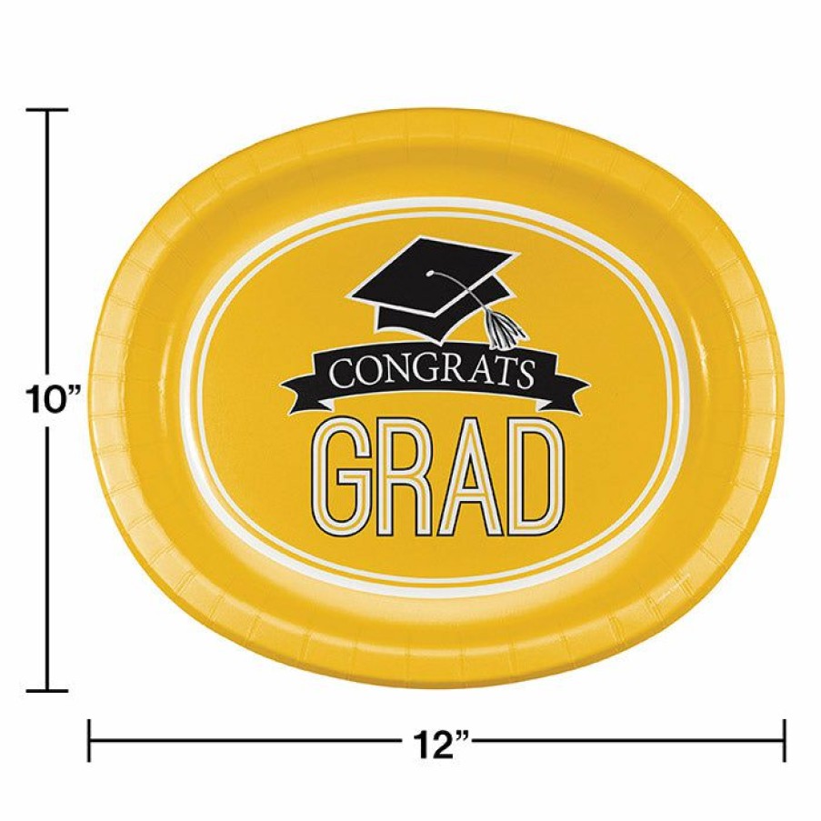 Graduation Party Supplies * | Creative Converting Graduation School Spirit Yellow Oval Platters, 10 X 12 , 8 Ct