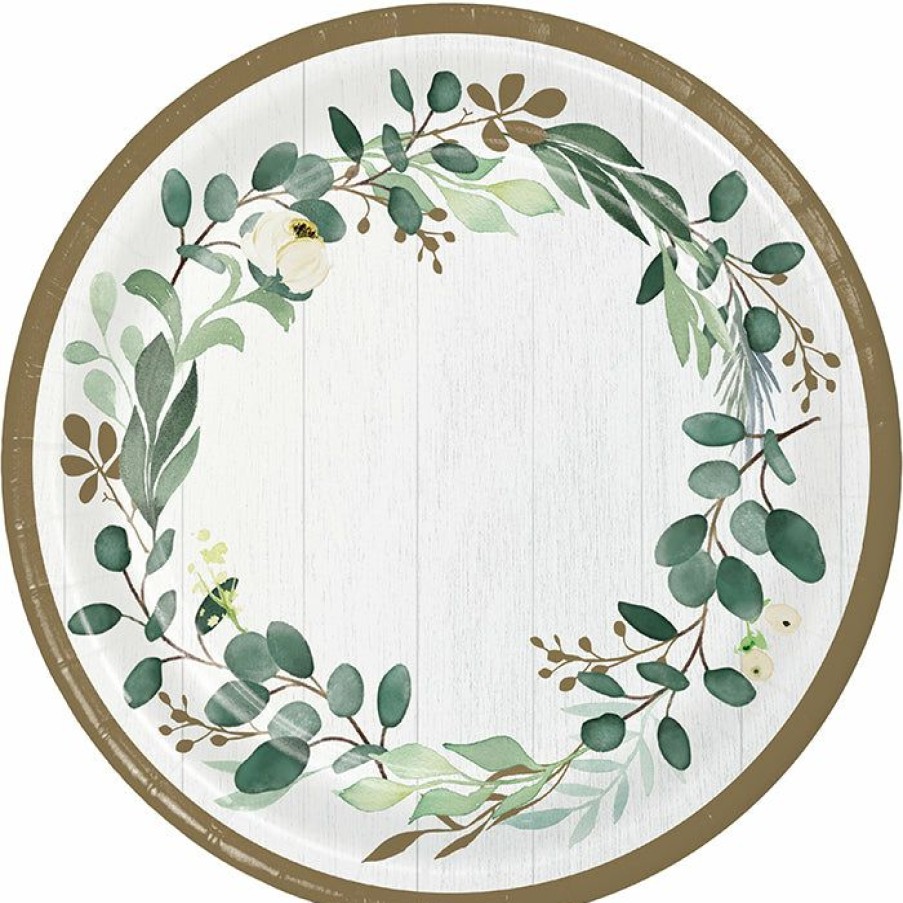 Themed Tableware * | Creative Converting Eucalyptus Greens Banquet Plates 8Ct Bridal And Wedding Tableware Themes