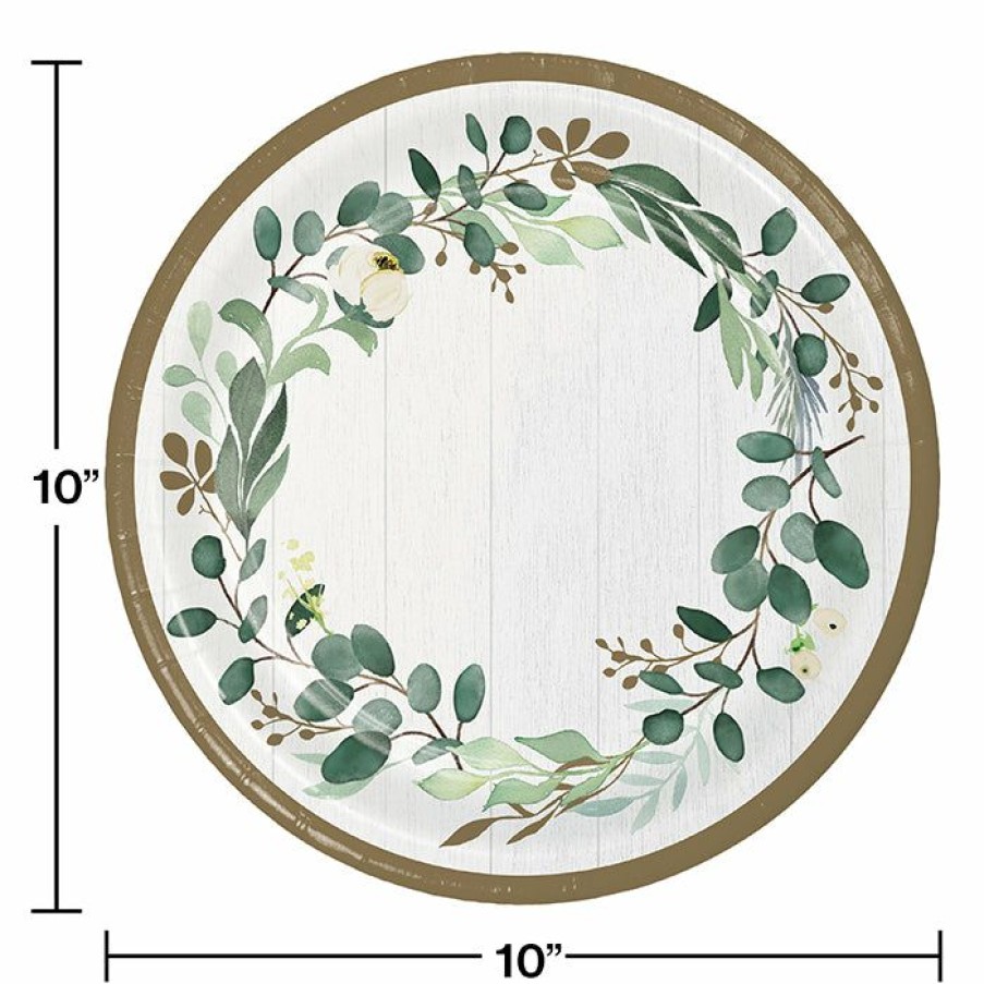 Themed Tableware * | Creative Converting Eucalyptus Greens Banquet Plates 8Ct Bridal And Wedding Tableware Themes