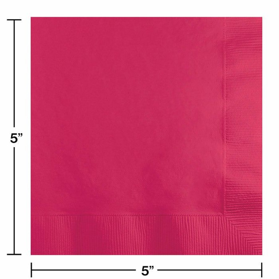 Solid Color Tableware * | Creative Converting Hot Magenta Beverage Napkin, 3 Ply, 50 Ct Solid Color Tableware