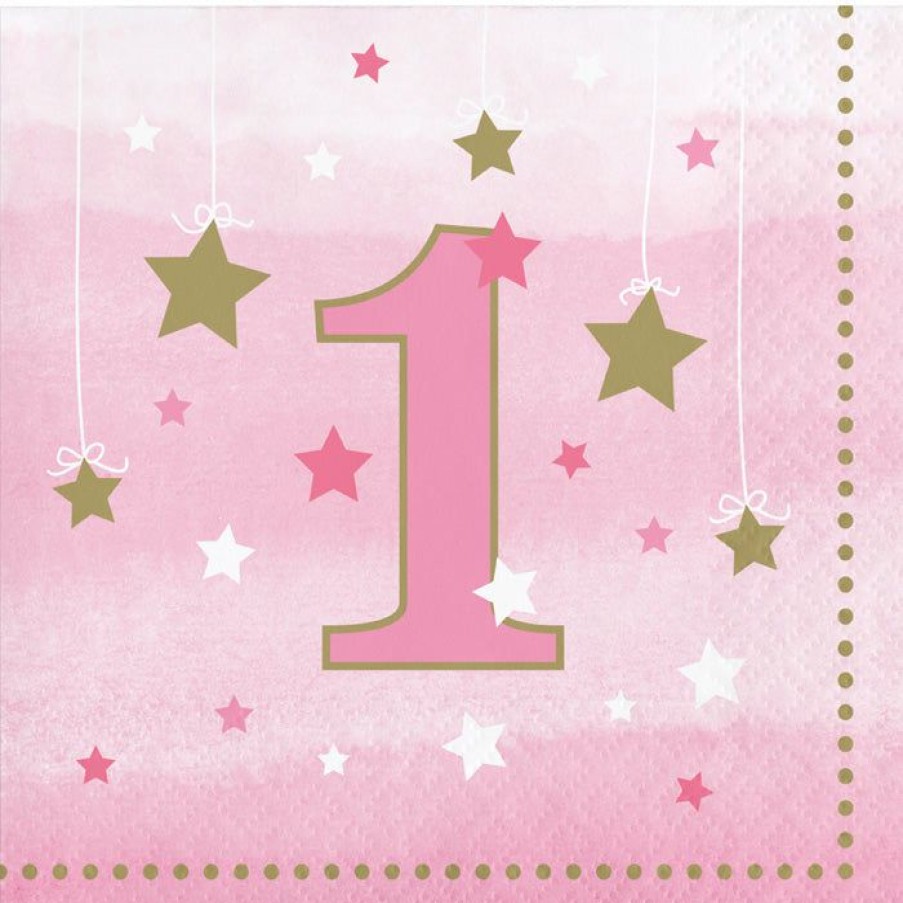 Birthdays * | Creative Converting 1St Birthday Party Themes One Little Star Girl 1St Birthday Beverage Napkins, 16 Ct