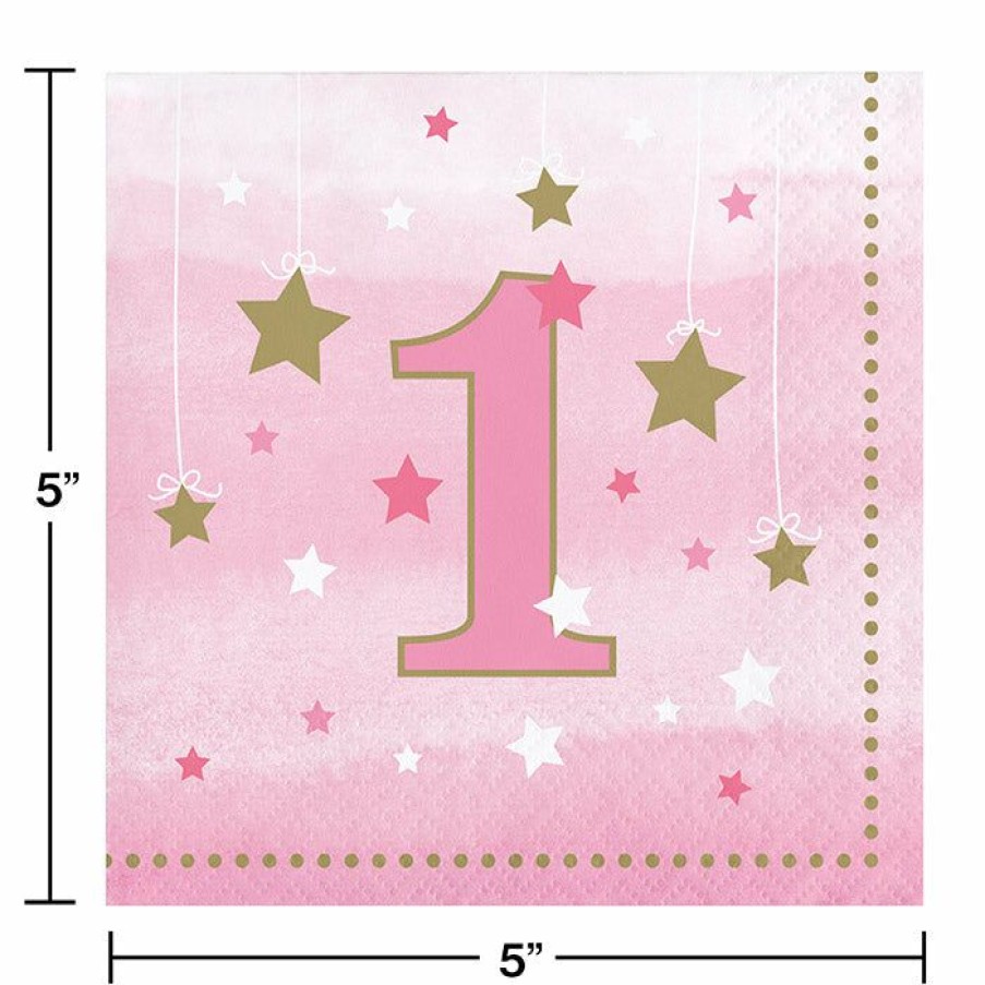 Birthdays * | Creative Converting 1St Birthday Party Themes One Little Star Girl 1St Birthday Beverage Napkins, 16 Ct