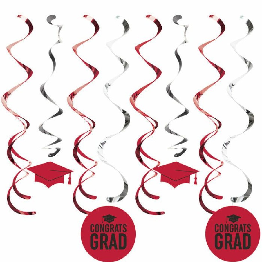 Graduation Party Supplies * | Creative Converting Red Graduation Dizzy Danglers, 8 Ct Graduation Party Supplies