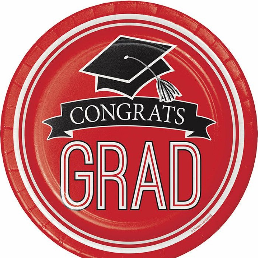 Graduation Party Supplies * | Creative Converting Graduation School Spirit Red Paper Plates, 18 Ct Graduation Party Supplies