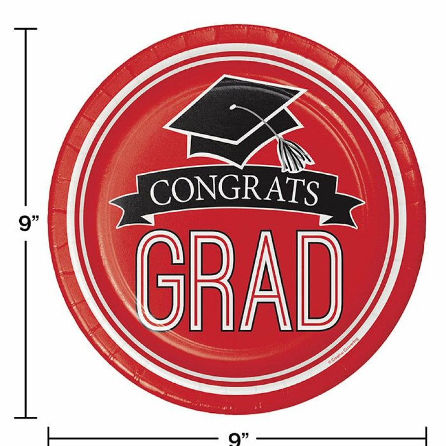 Graduation Party Supplies * | Creative Converting Graduation School Spirit Red Paper Plates, 18 Ct Graduation Party Supplies