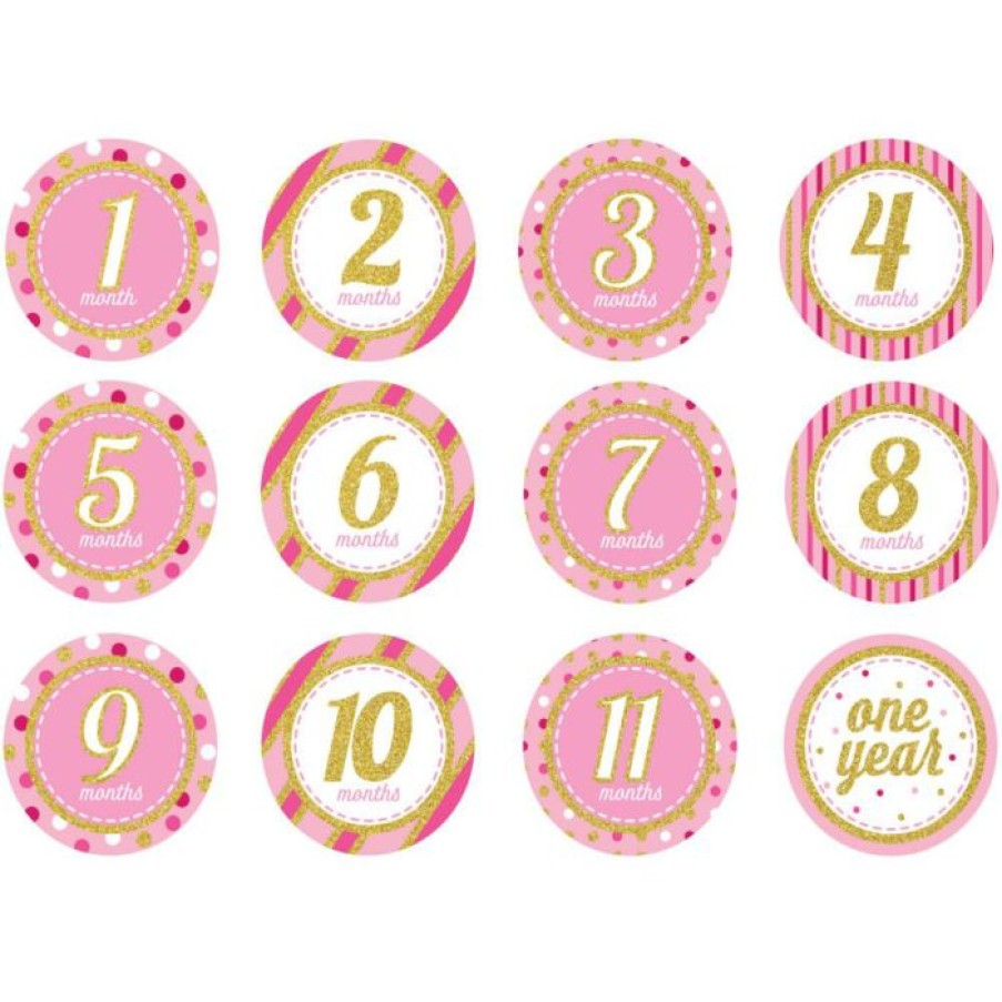 Baby Showers * | Creative Converting Baby Showers Baby'S Pink Glitter Stickers Months (144/Case)