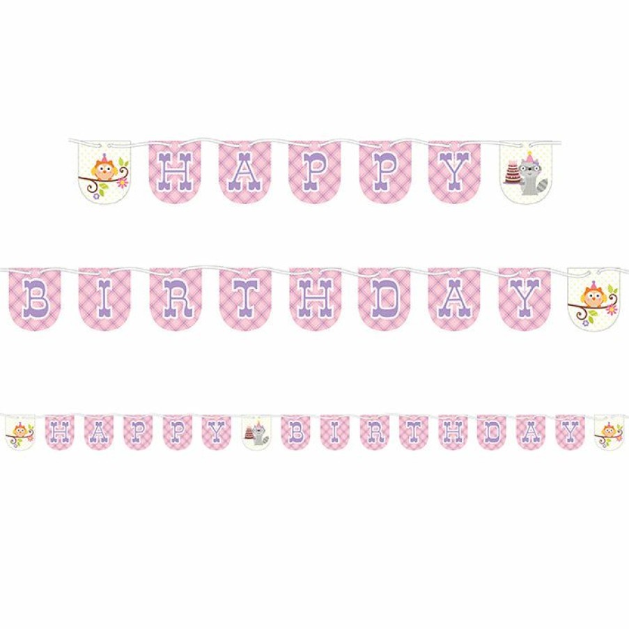 Birthdays * | Creative Converting Happi Woodland Birthday Party Girl Shaped Ribbon Banner (6/Case) Kids Birthday Party Themes