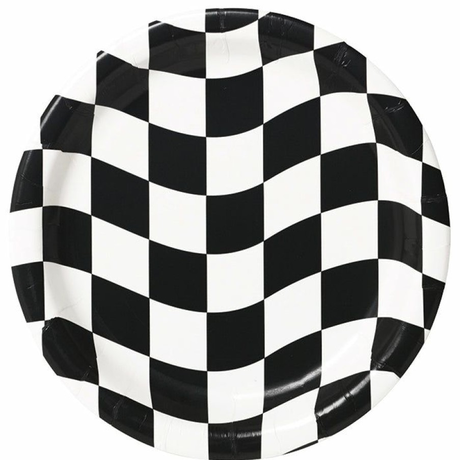 Sports * | Creative Converting Black And White Check Dessert Plates, 8 Ct Racing Theme Party Decorations