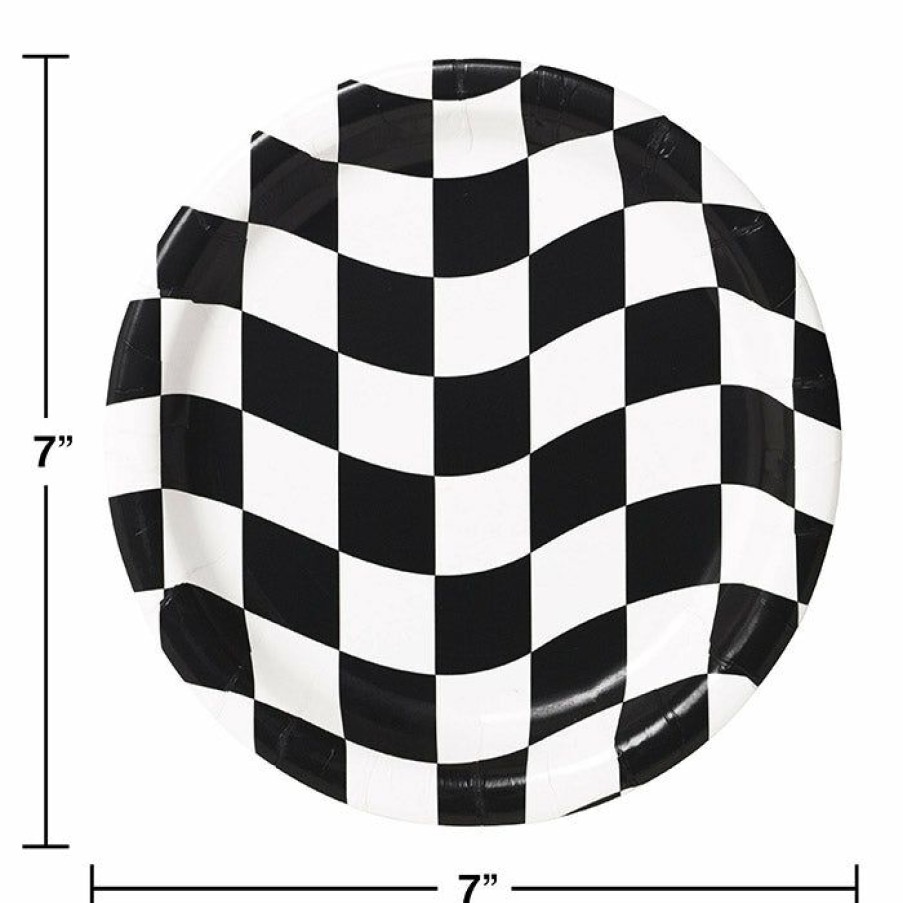 Sports * | Creative Converting Black And White Check Dessert Plates, 8 Ct Racing Theme Party Decorations