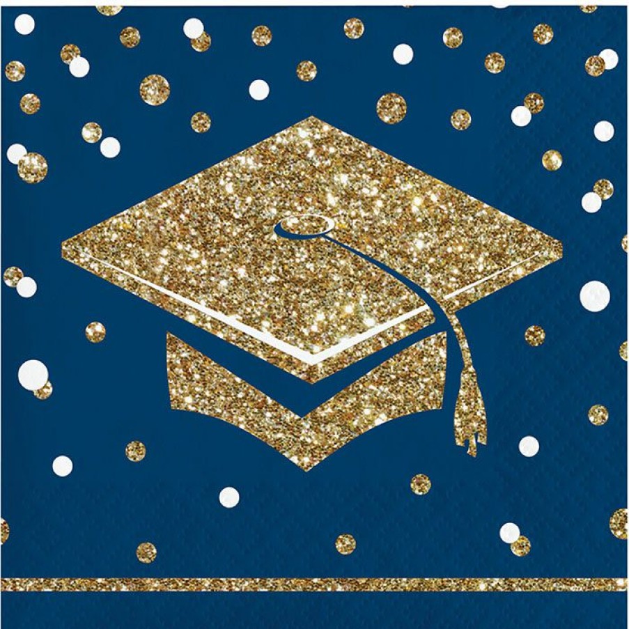 Graduation Party Supplies * | Creative Converting Glittering Grad Beverage Napkin, Mid Count 36Ct