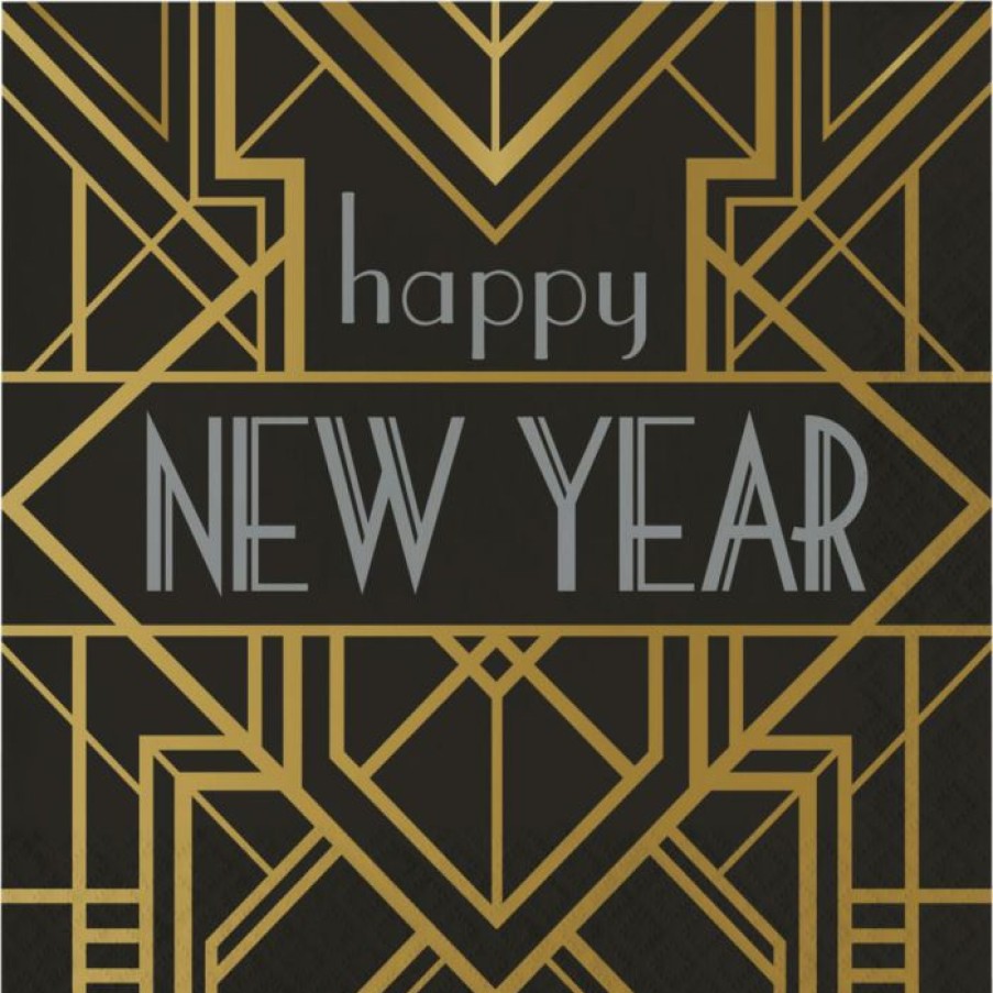 Themed Tableware * | Creative Converting Roaring 20S Luncheon Napkin, Foil Stamp, Happy New Year (16/Pkg) Themed Tableware