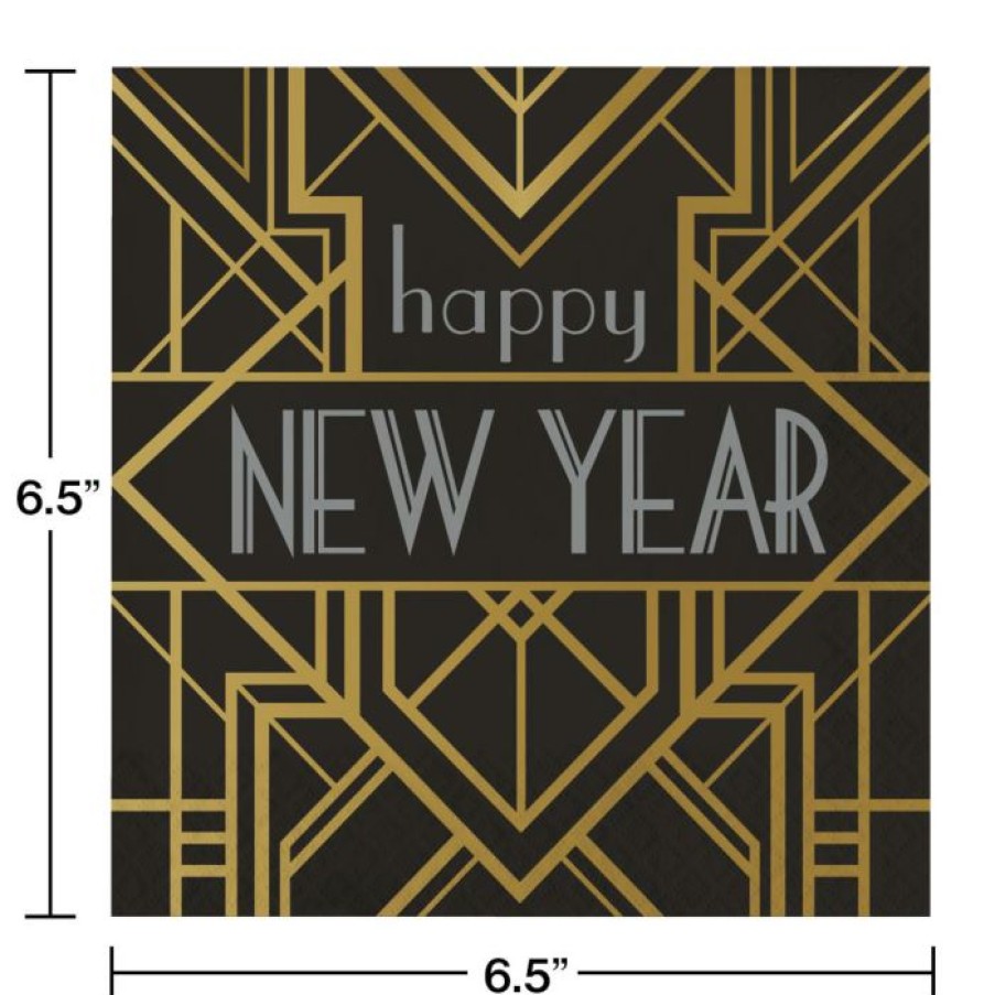 Themed Tableware * | Creative Converting Roaring 20S Luncheon Napkin, Foil Stamp, Happy New Year (16/Pkg) Themed Tableware