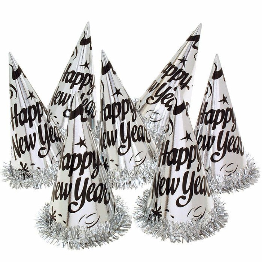 Holidays * | Creative Converting New Year'S Eve Party Supplies Silver Foil Party Hats