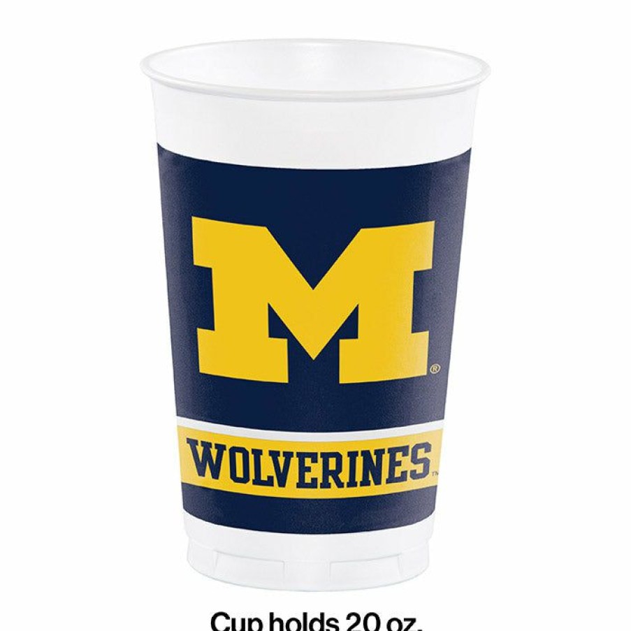 Sports * | Creative Converting University Of Michigan 20 Oz Plastic Cups, 8 Ct Ncaa College Themed Party Decorations