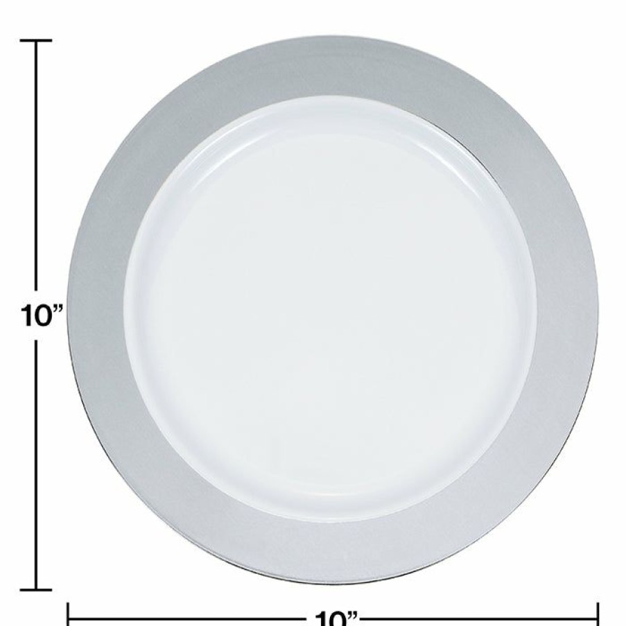 Bridal And Wedding * | Creative Converting 10.25 Silver Rim Plastic Plate 10Ct Anniversary Decorations