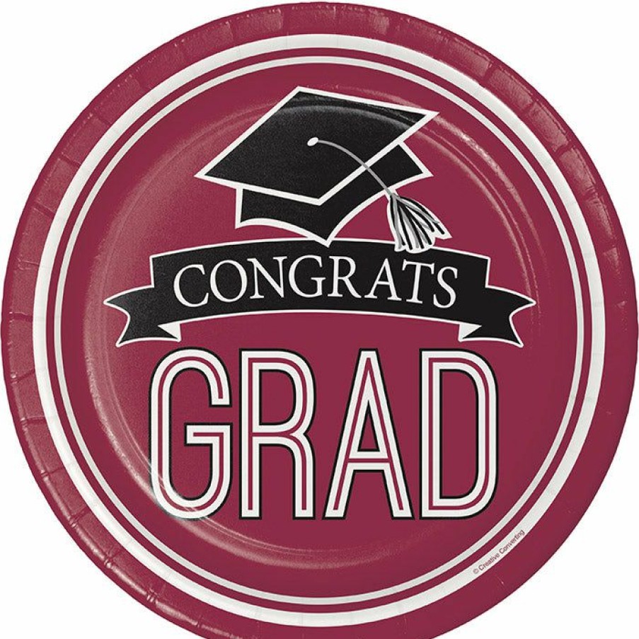 Graduation Party Supplies * | Creative Converting Graduation School Spirit Burgundy Red Dessert Plates, 18 Ct