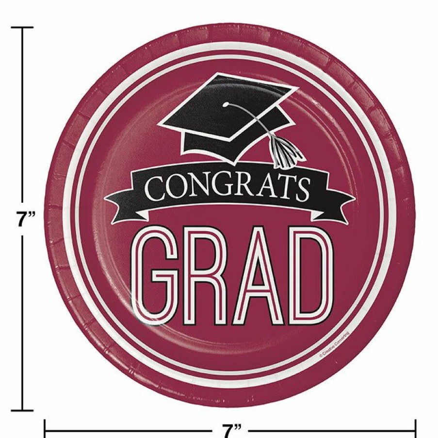 Graduation Party Supplies * | Creative Converting Graduation School Spirit Burgundy Red Dessert Plates, 18 Ct