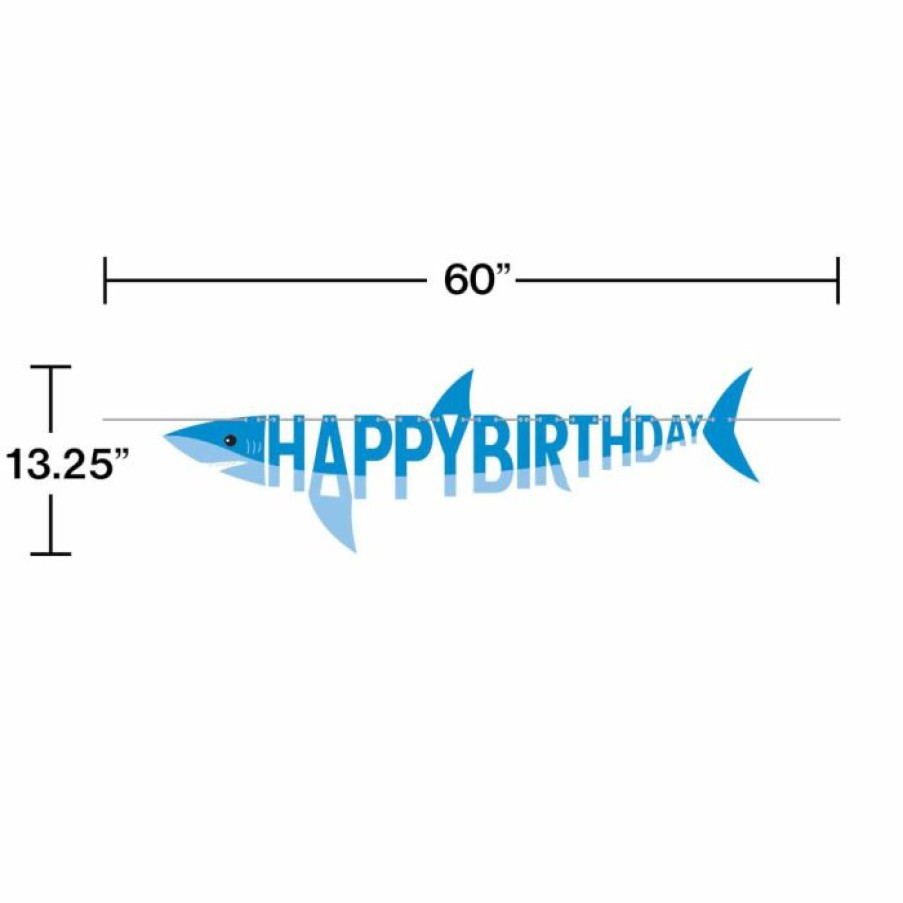 Birthdays * | Creative Converting Shark Party Shaped Banner With Ribbon (1/Pkg) Kids Birthday Party Themes