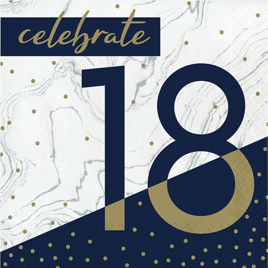 Birthdays * | Creative Converting Adult Birthday Party Themes Navy & Gold Milestone Luncheon Napkin, 18 16Ct