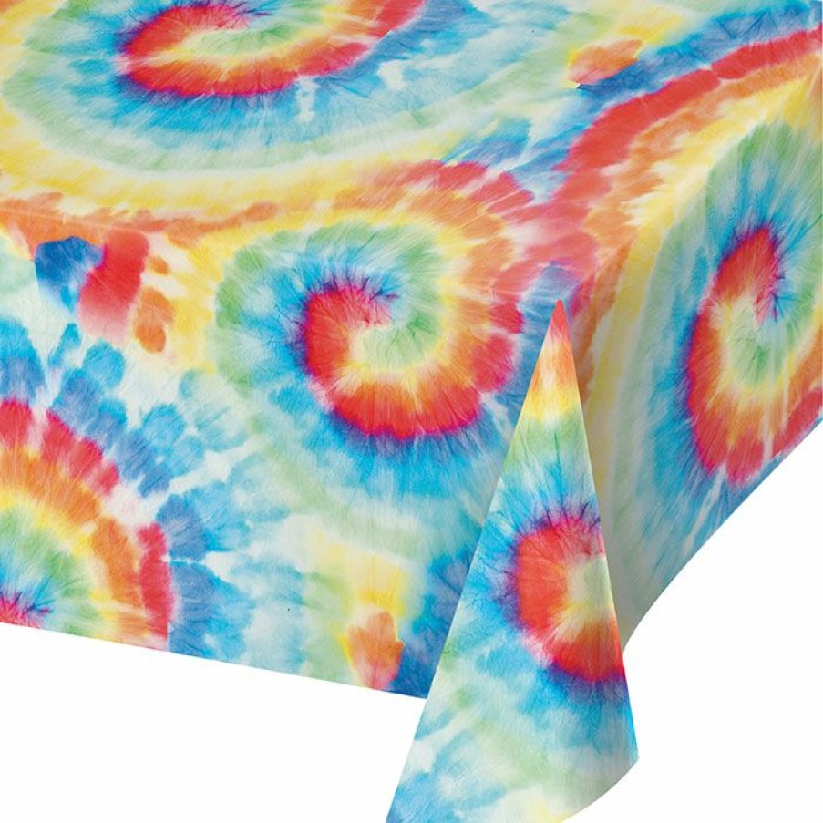 General Decorations * | Creative Converting Tie Dye Swirl White Plastic Tablecover 54 X 108 , All Over Print