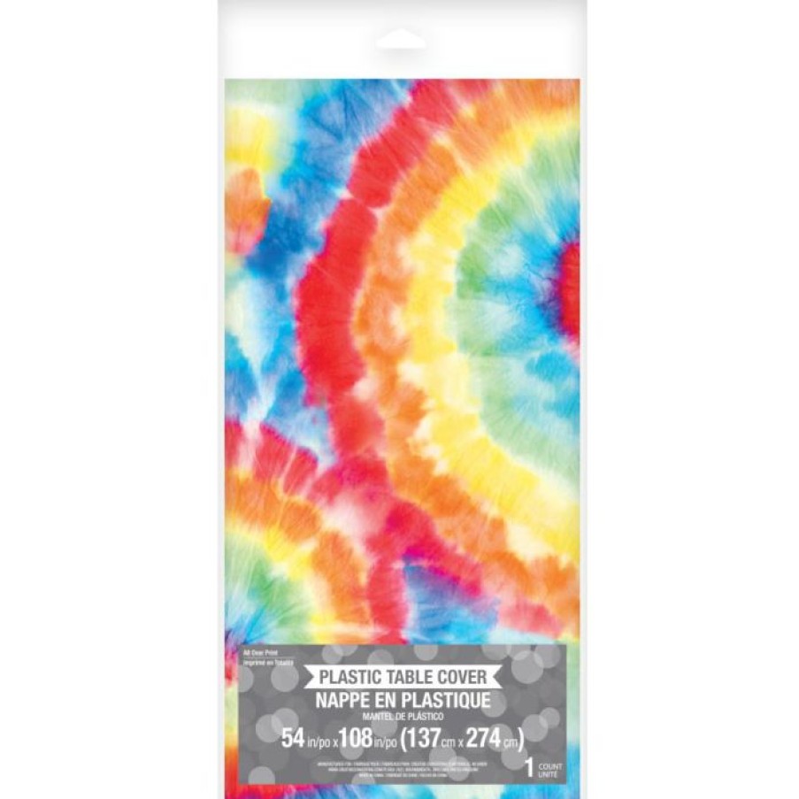 General Decorations * | Creative Converting Tie Dye Swirl White Plastic Tablecover 54 X 108 , All Over Print