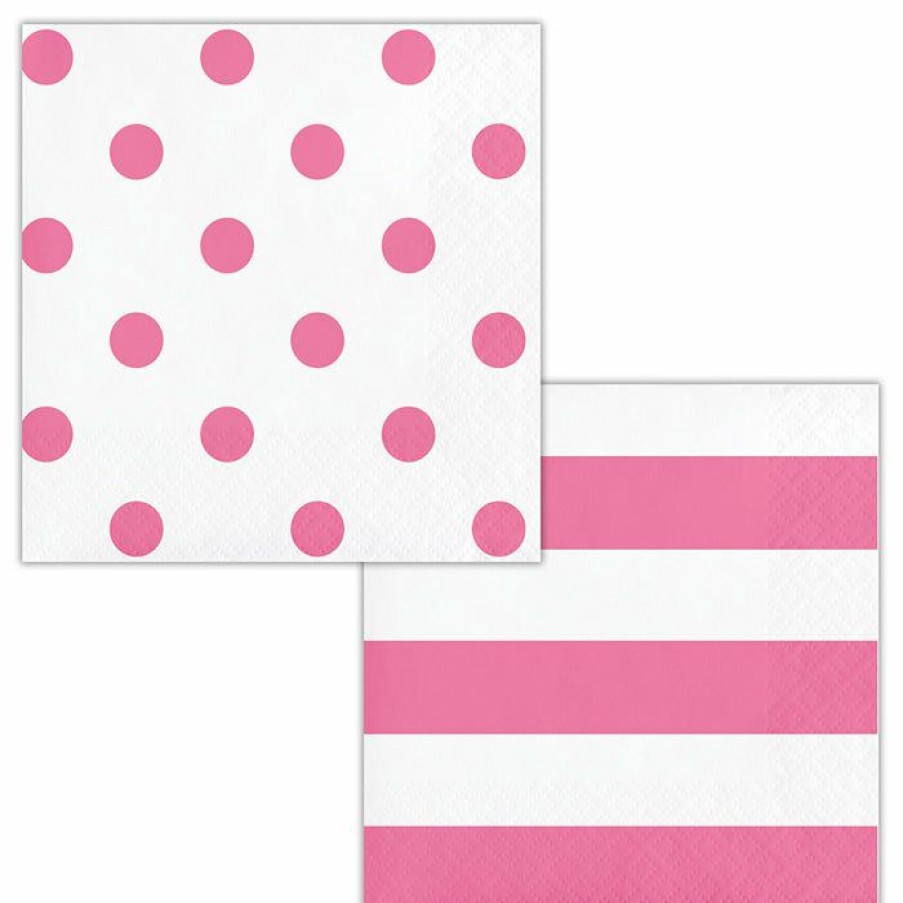 Themed Tableware * | Creative Converting Themed Tableware Dots & Stripes Candy Pink Beverage Napkins, 16 Ct