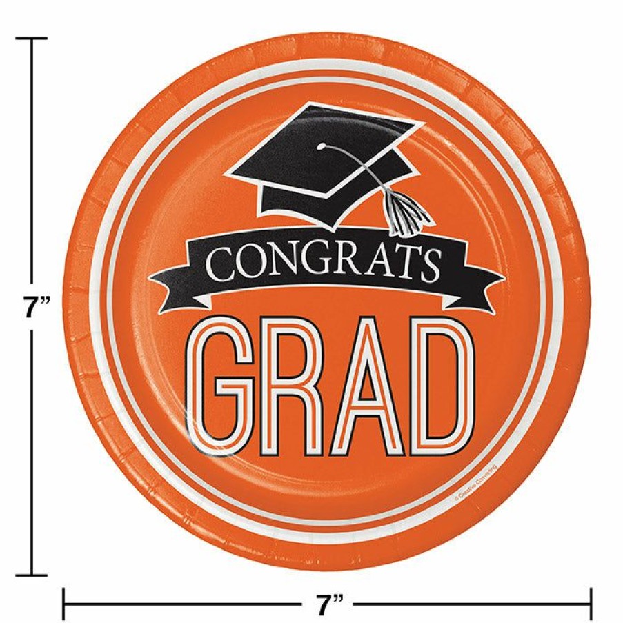 Graduation Party Supplies * | Creative Converting Graduation Party Supplies Graduation School Spirit Orange Dessert Plates, 18 Ct